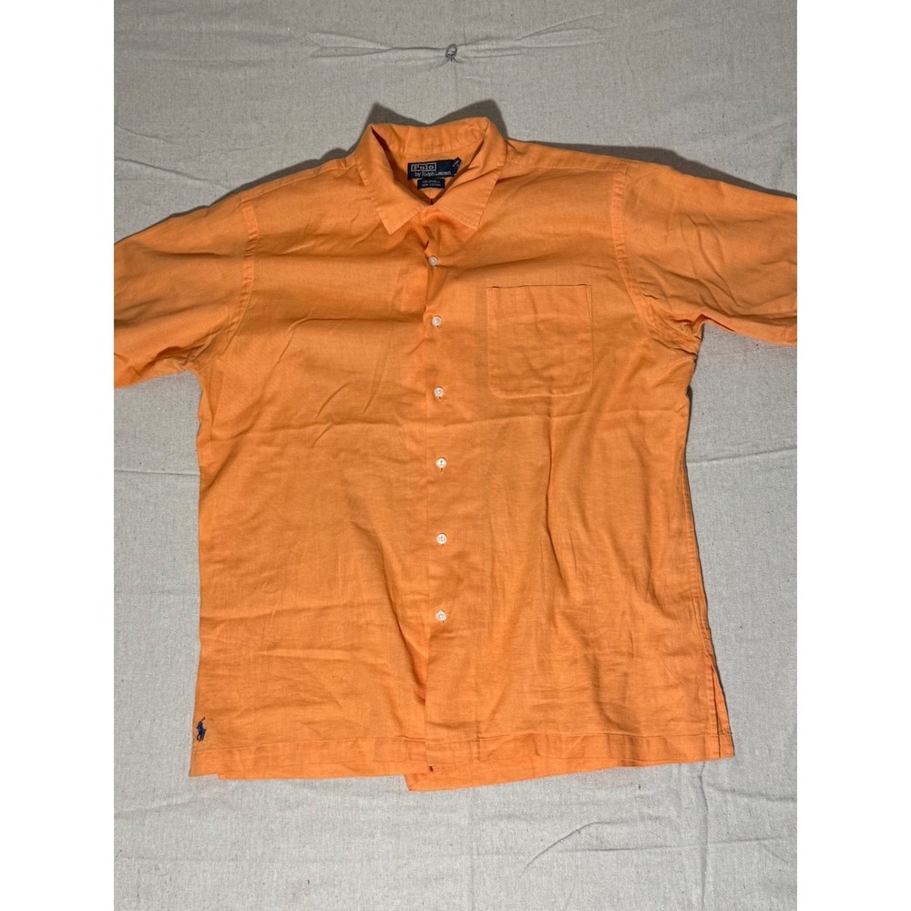 Polo Ralph Lauren Caldwell Shirt Mens Large Orange Cotton Short Sleeve Camp Pony